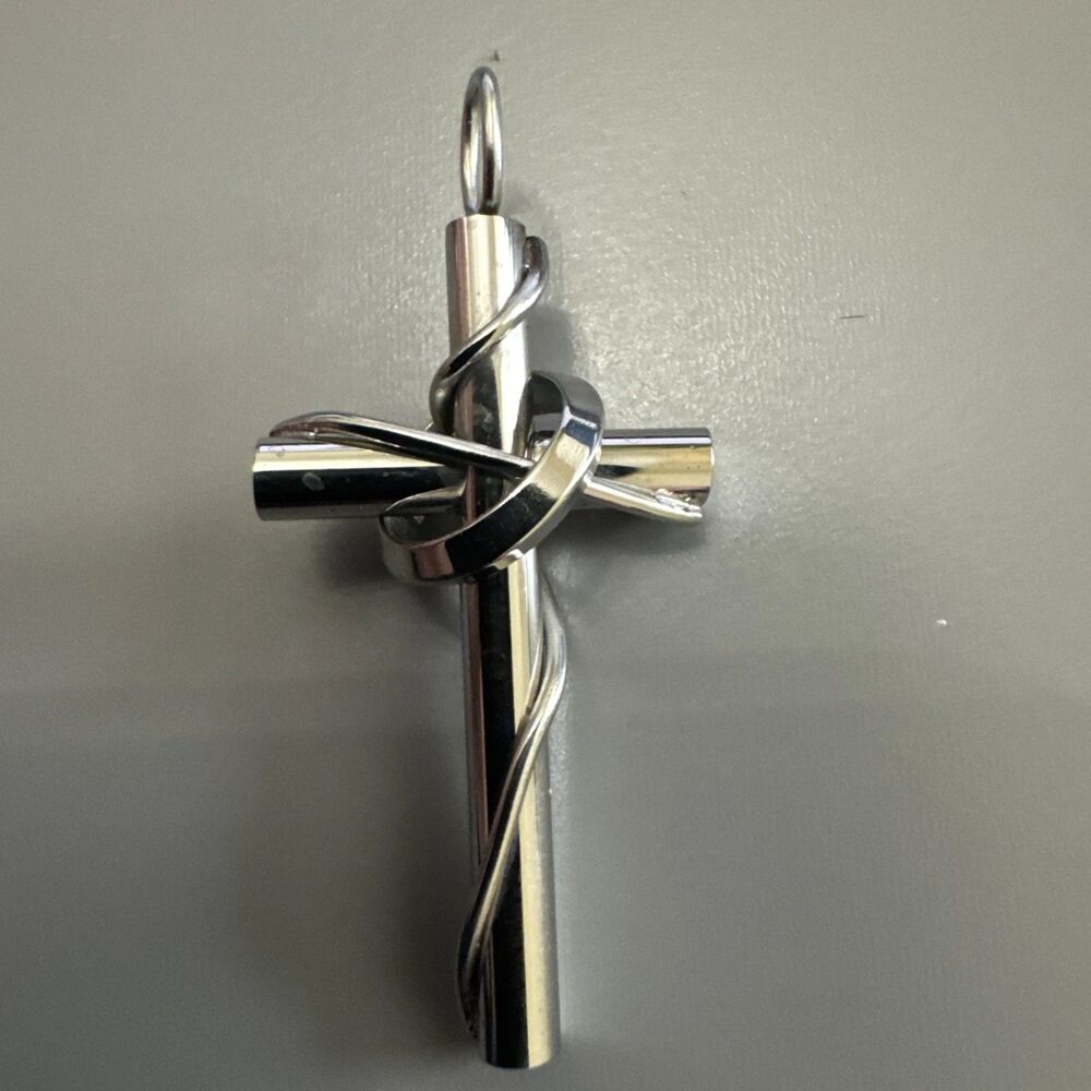 Cross Pendant Silver Tone Stainless Steel Rings 24 Inch Necklace Chain Gift Her